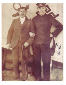 My great grandfather (on right) on board one of the ships of the Nordeutscher Lloyd. The man on the back is said to be 